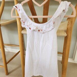 Mini Boden Floral Embroidered cross back Tank Top in White Size 8-9